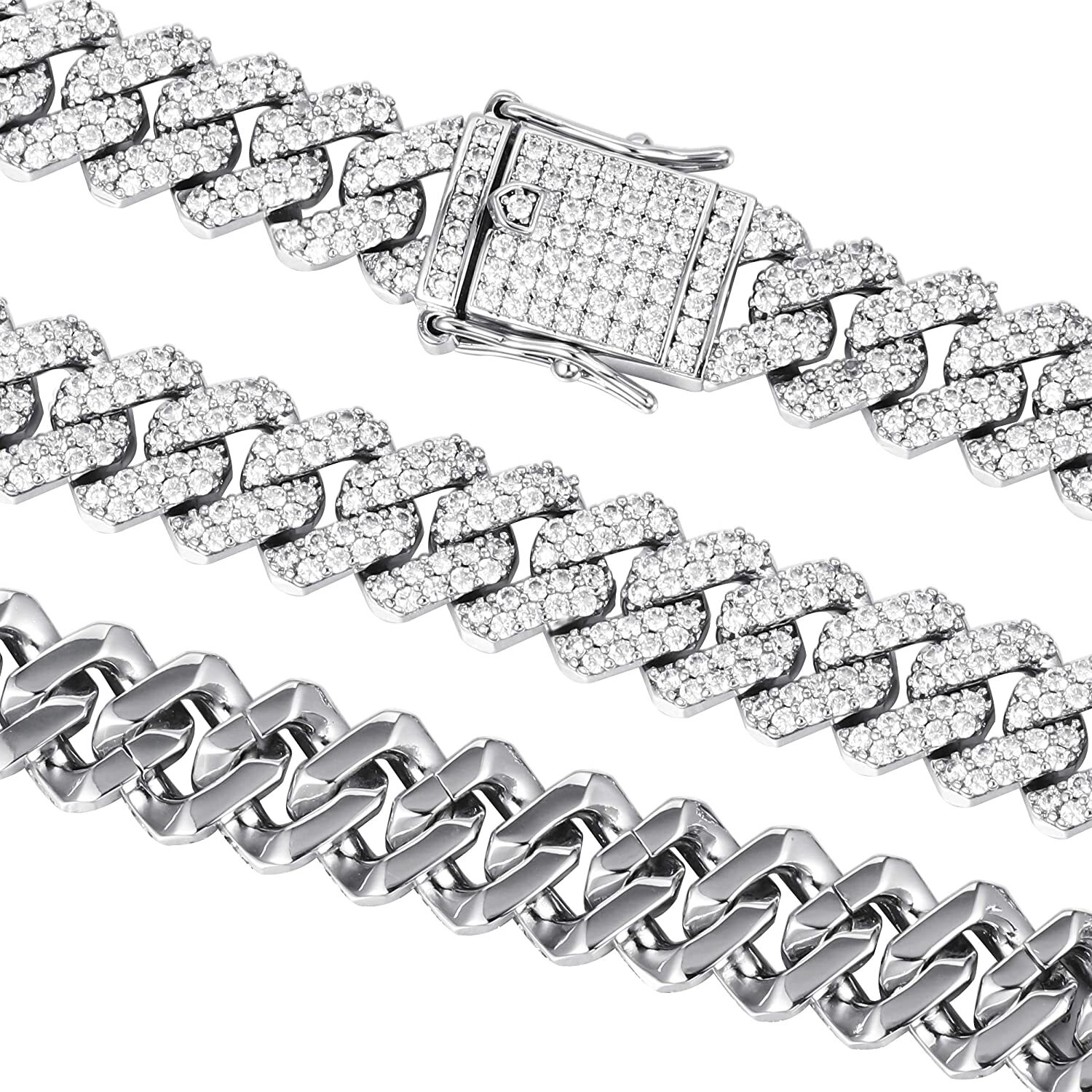 12mm Iced CZ Out Miami Cuban Link Chain 14k/White Gold Plated Stainless Steel