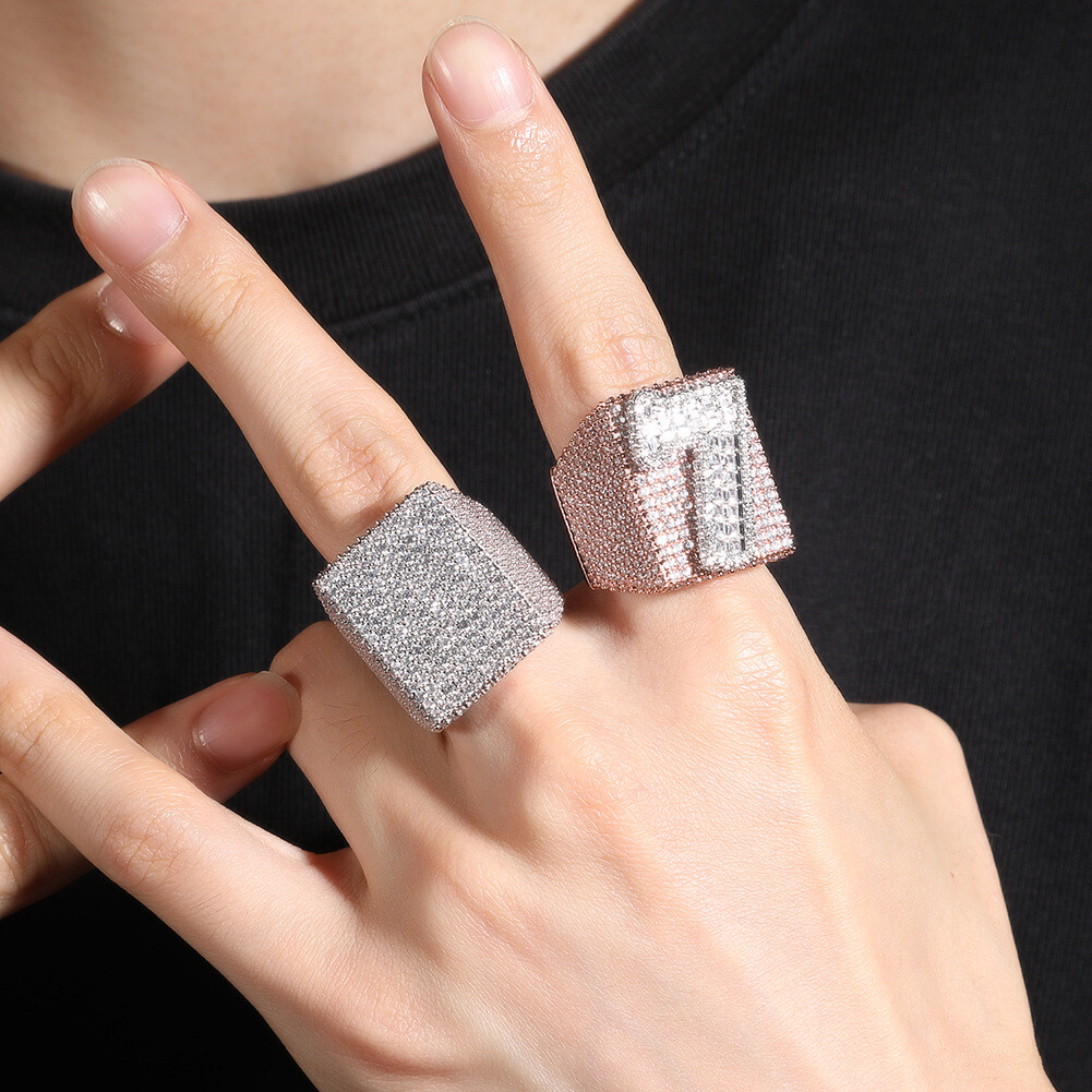 Hip Hop TopBling Full Zircon Square Ring 18K Real Gold Plated Mens Jewelry Gift