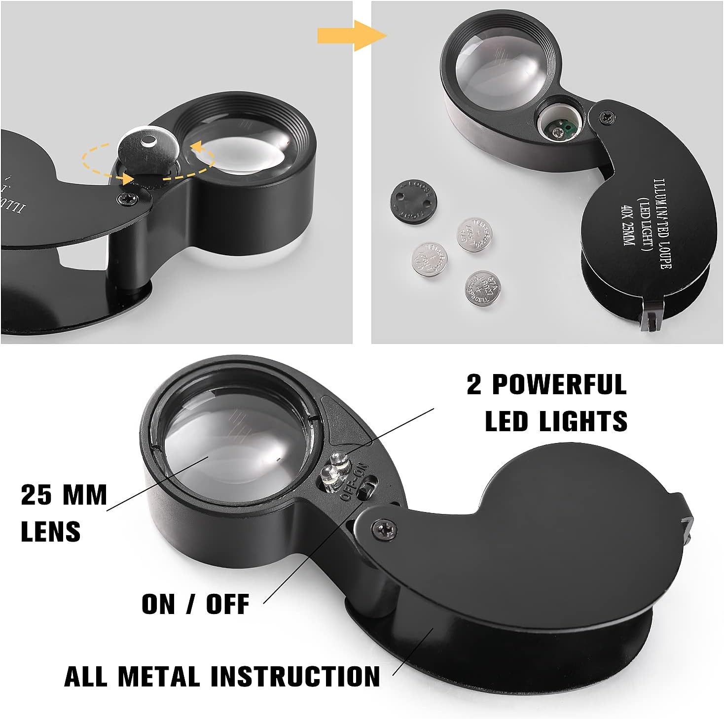 30X 60X Illuminated Jewelers Eye Loupe Foldable Magnifier Bright LED Light Gold