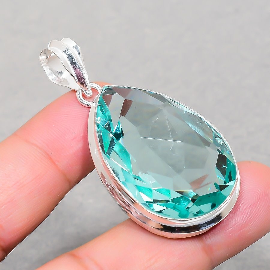 Swiss Blue Topaz Pear Shape Gemstone Pendant Handmade Statement Jewelry 1.9″