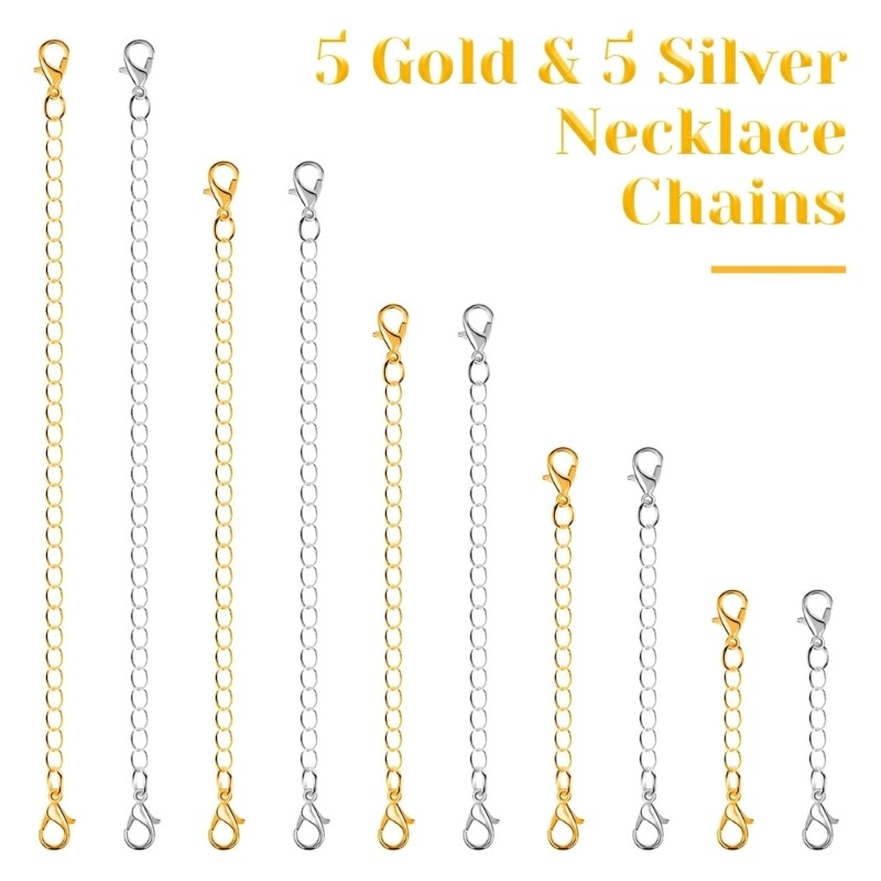 10Pcs/set Necklace Extender Gold Silver Chain Extenders Jewelry Delicate Choker