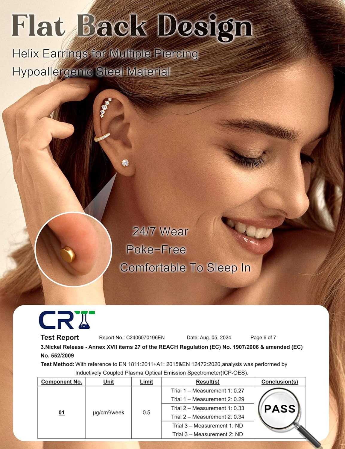 16 Gauge Cartilage Earrings for Women Flat Back-Hypoallergenic Surgical Stainles