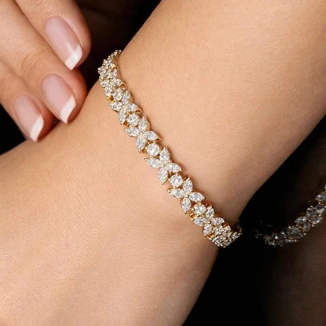 9Ct Marquise Cut Lab Created Diamond Tennis Bracelet 14K Yellow Gold Plated 7.5″