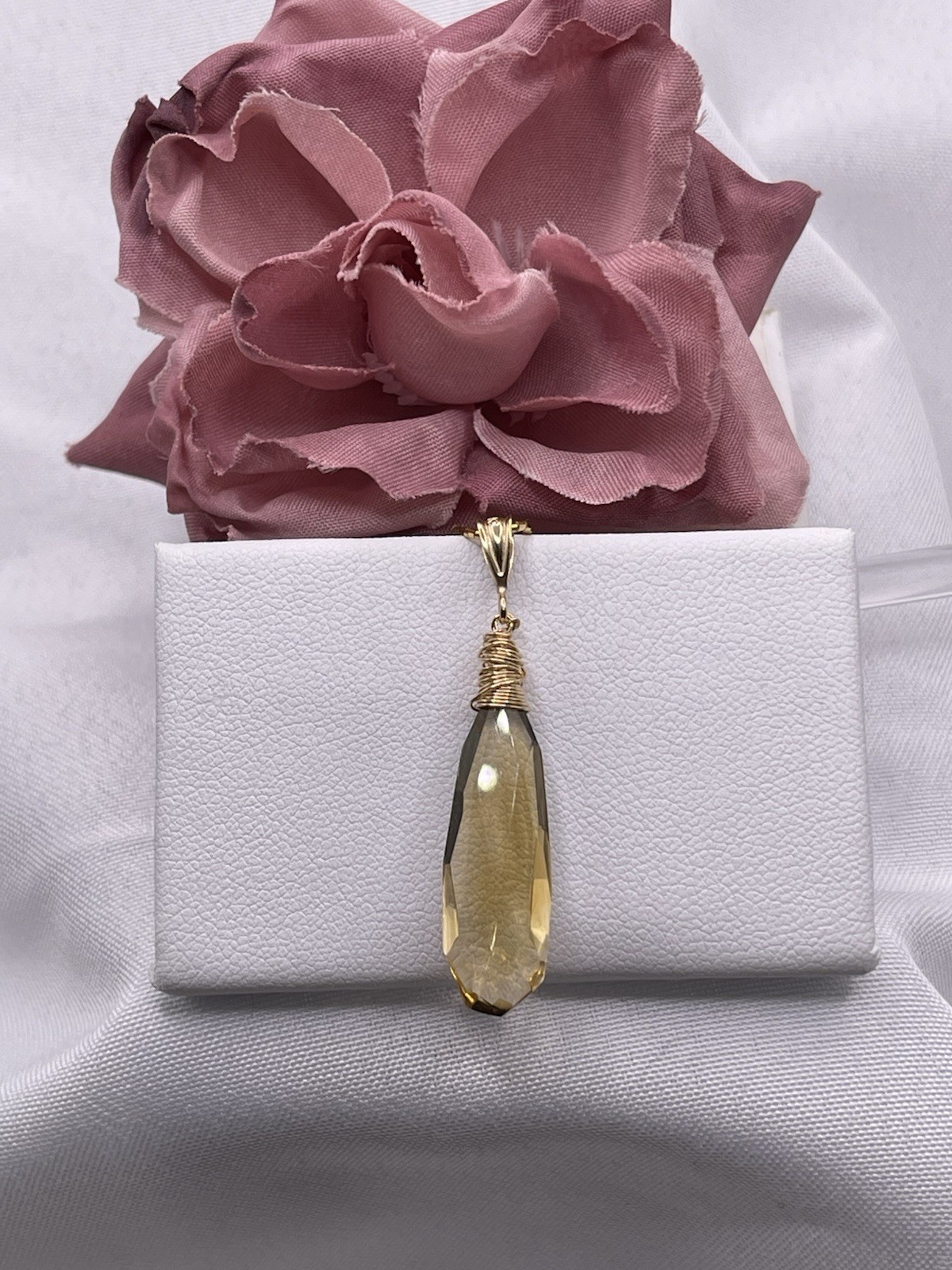Citrine Pendant Natural Honey Briolette 1/20 14K Gold Filled 30x9mm