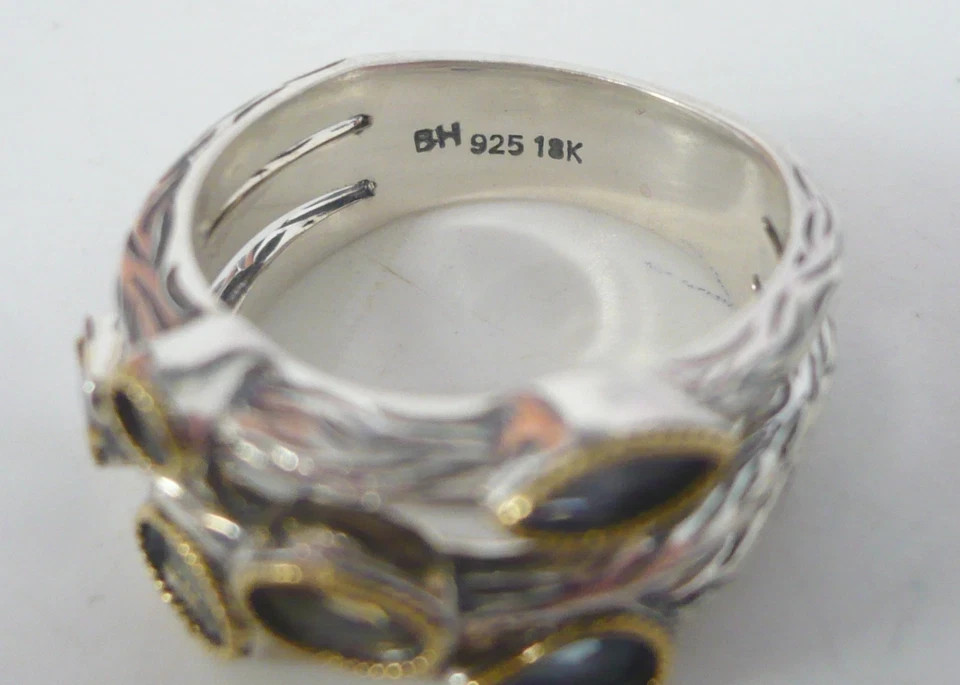 EFFY Sterling Silver/18K Split Multi Gemstone Ring – Size 7 -6 grams- Very Good!
