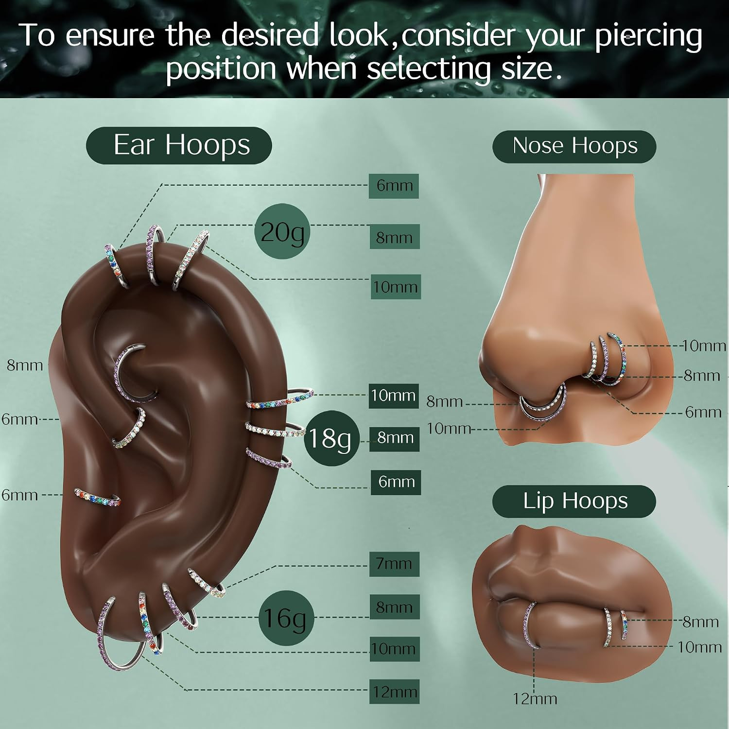 CZ Nose Rings Hoop – 316L Surgical Steel Body Piercing Hoop Clicker 20/18/16G Ea
