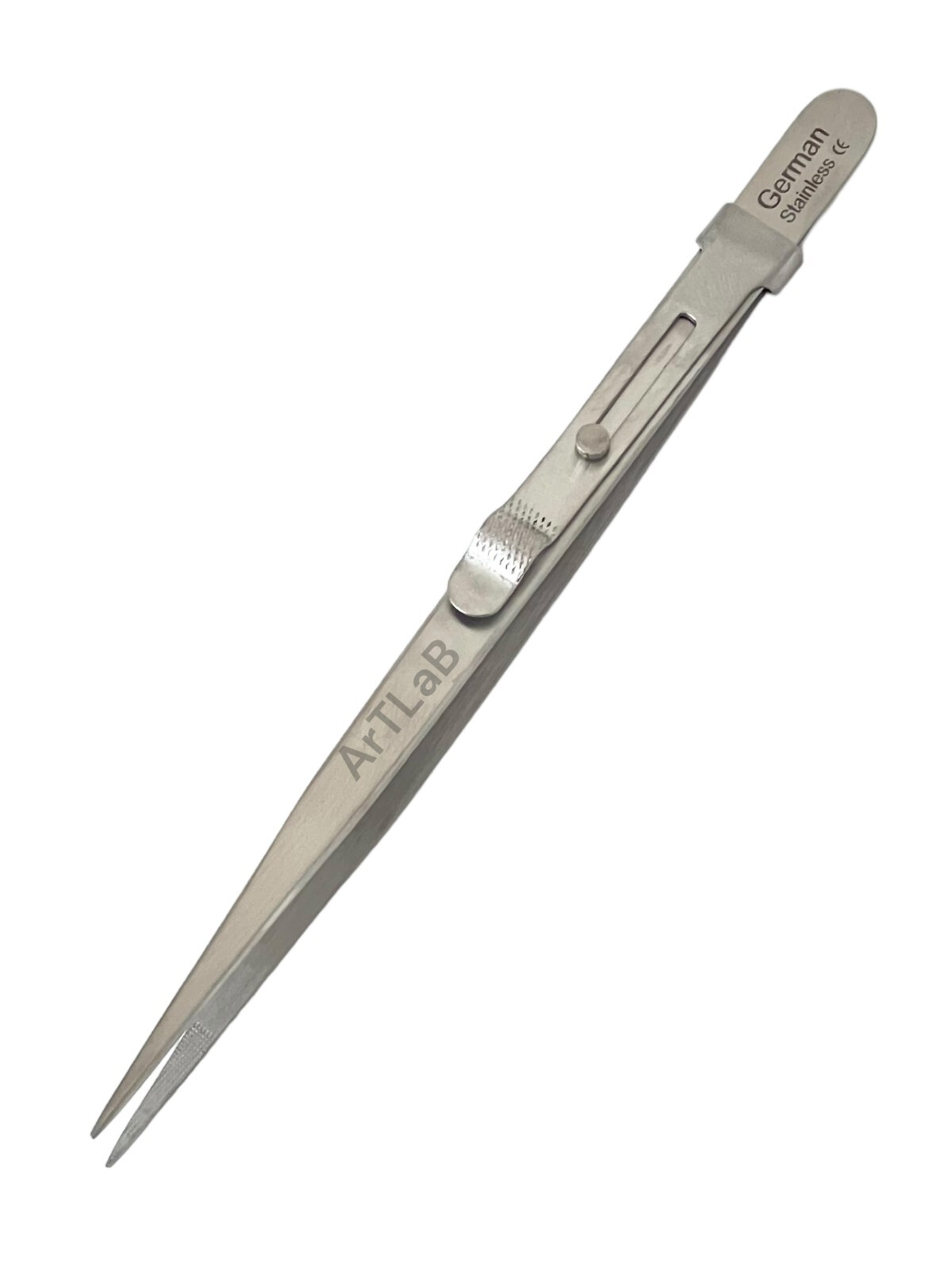 1German GEM & DIAMOND STONE TWEEZERS LOCKING JEWELRY TWEEZER SLIDE LOCK FINE TIP