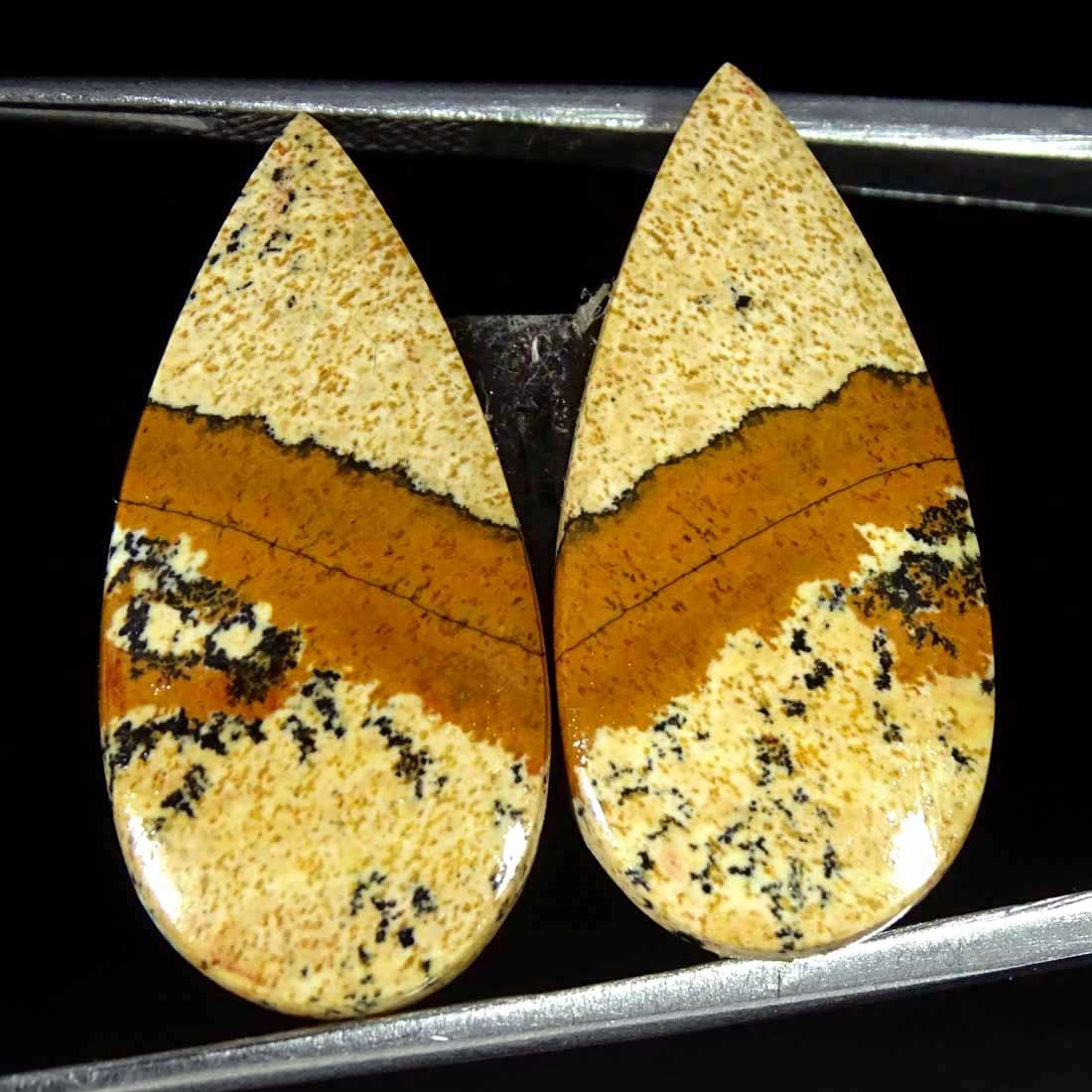 19.10Cts Natural Picture Jasper Cabochon Loose Gemstone Pair 12x26x4mm Pear