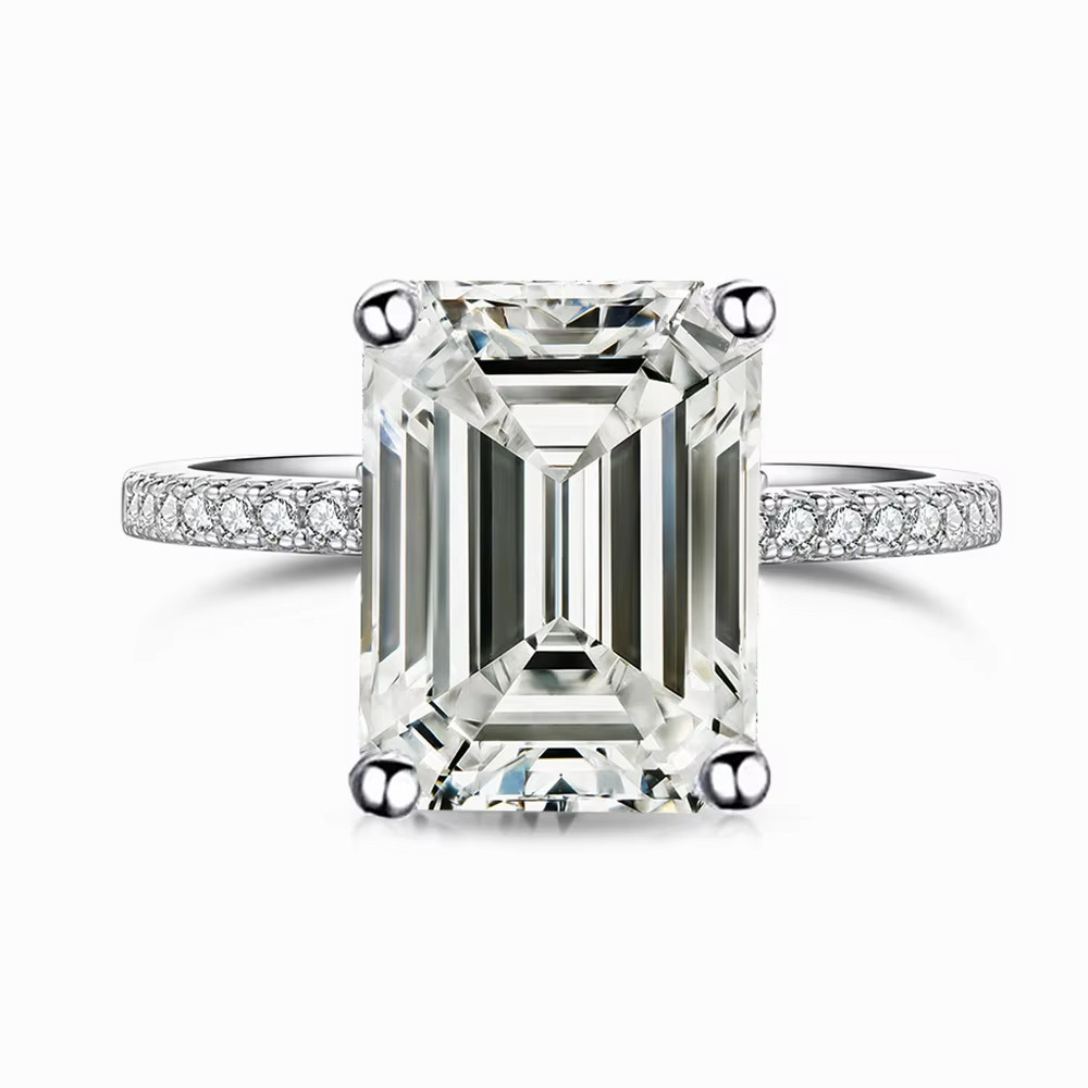 2.00Ct Emerald-Cut Moissanite Solitaire Engagement Ring 14k White Gold Plated