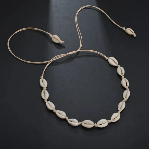 Cowrie Shell Choker Boho White String Necklace Surfer Beach Conch Puka, Hawaiian