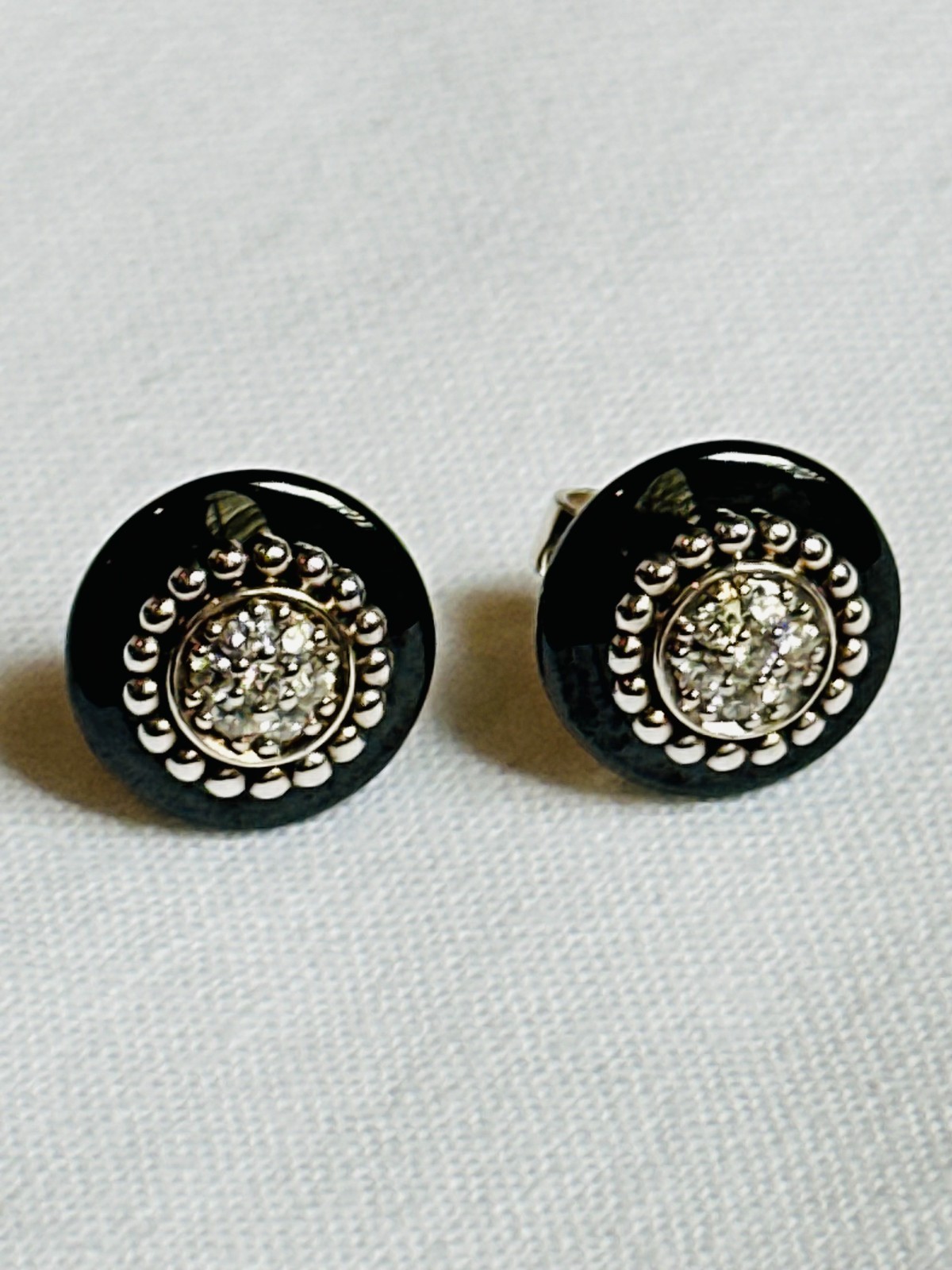 LAGOS Black Ceramic Sterling Silver and Diamond STUD Earrings