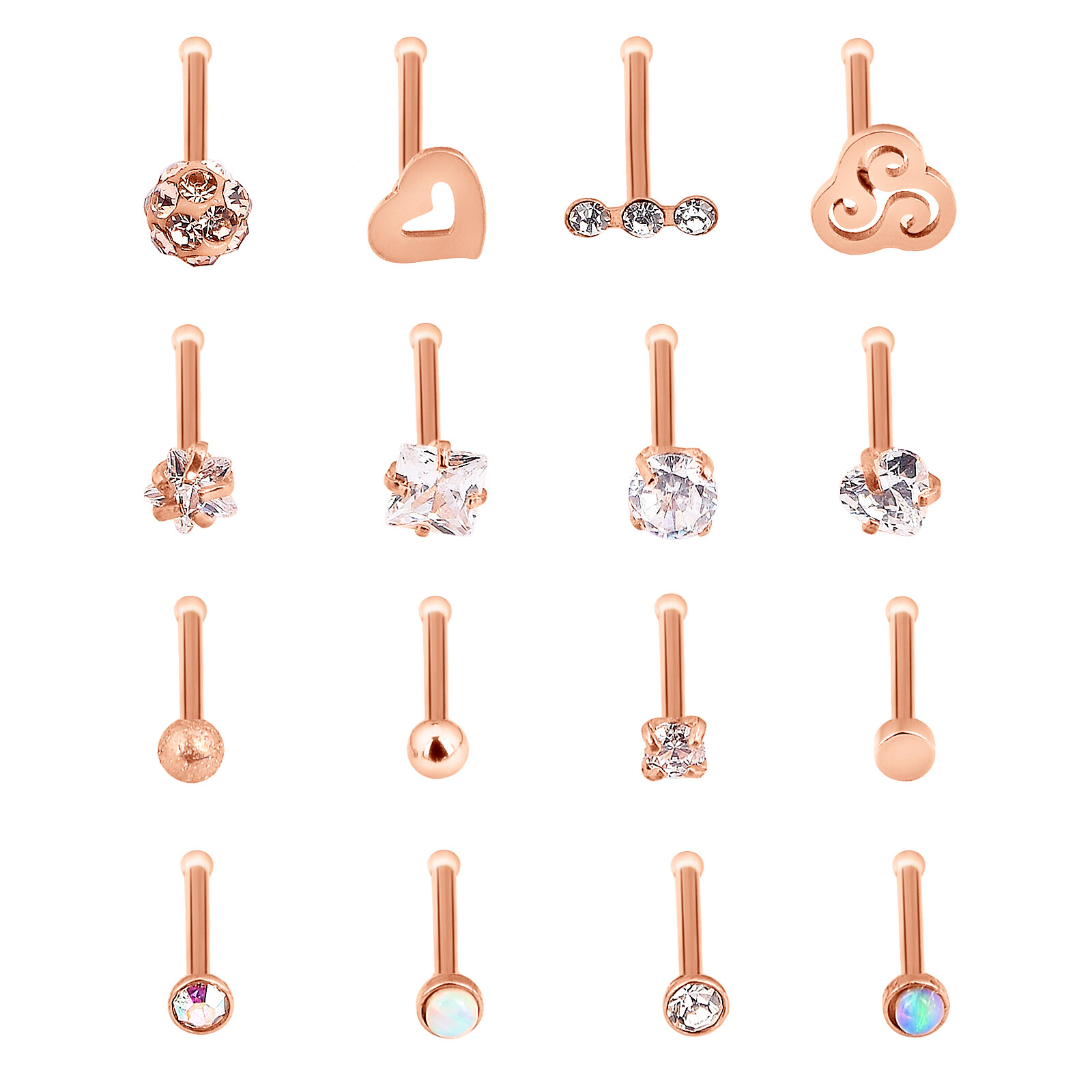 16PCS/LOT Bone Stud Nose Ring Mixed Color Stainless Steel Straight Nose Stud 20G