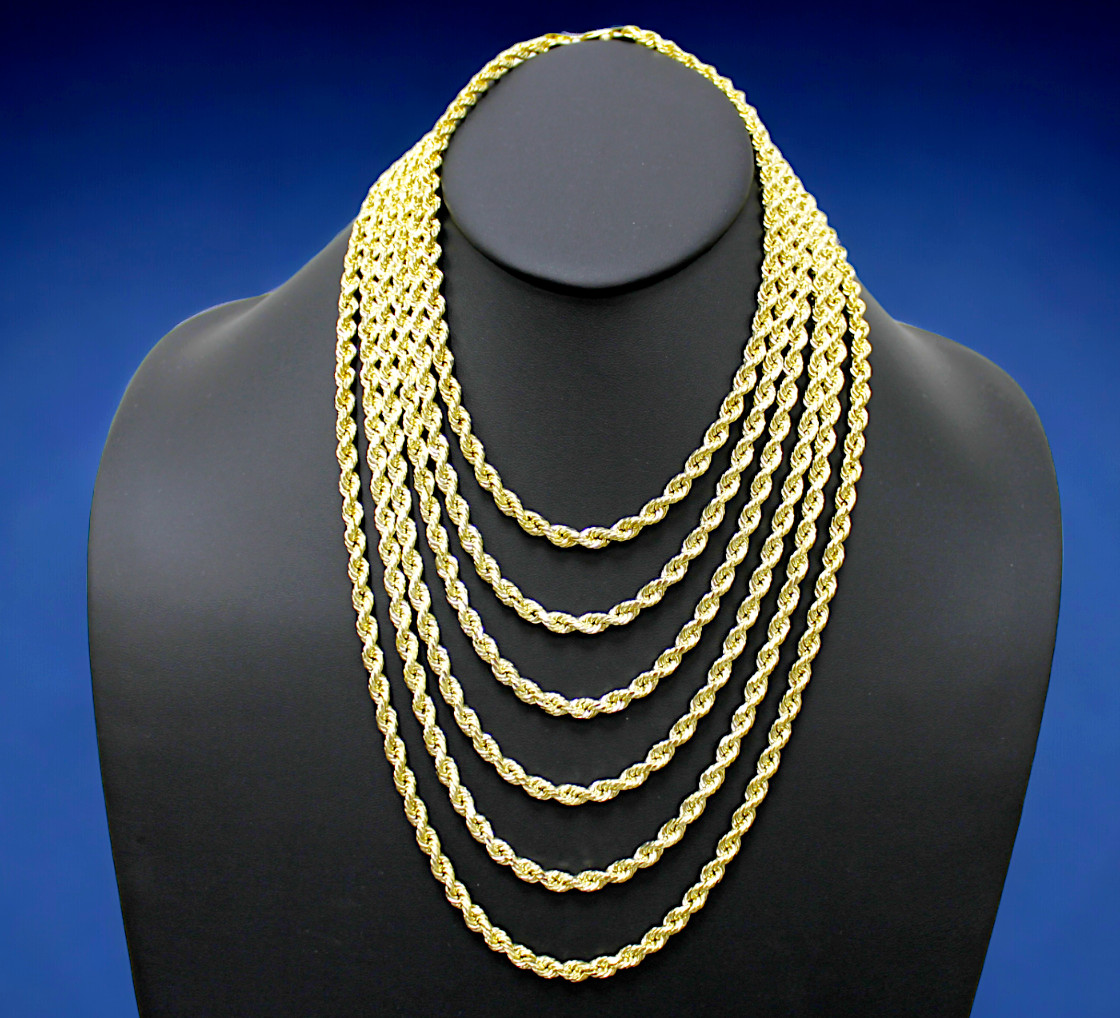 10K Yellow Gold SOLID Rope Necklace Bracelet Chain Diamond Cut 1mm-10mm 7″-30″