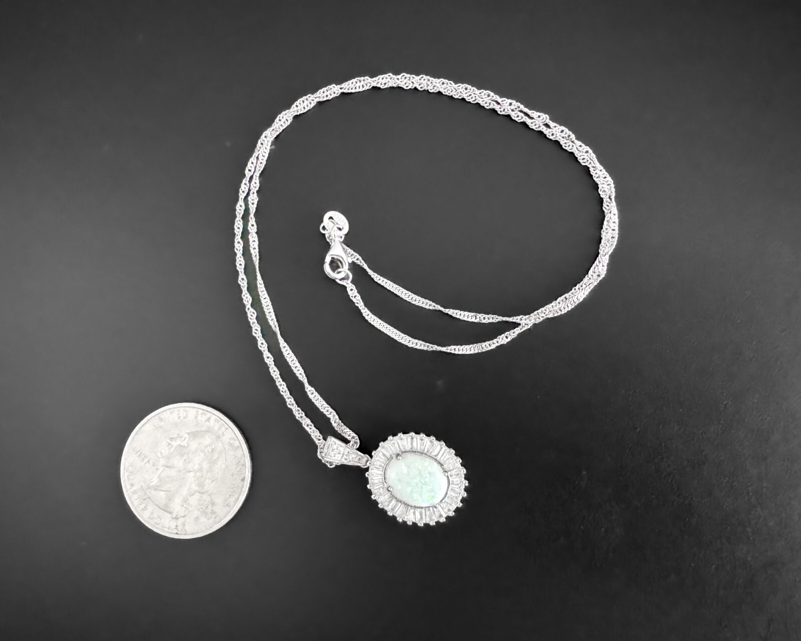 5g FUZION CREATIONS FZN Lab-Created Opal White CZ Halo Sterling Silver Necklace