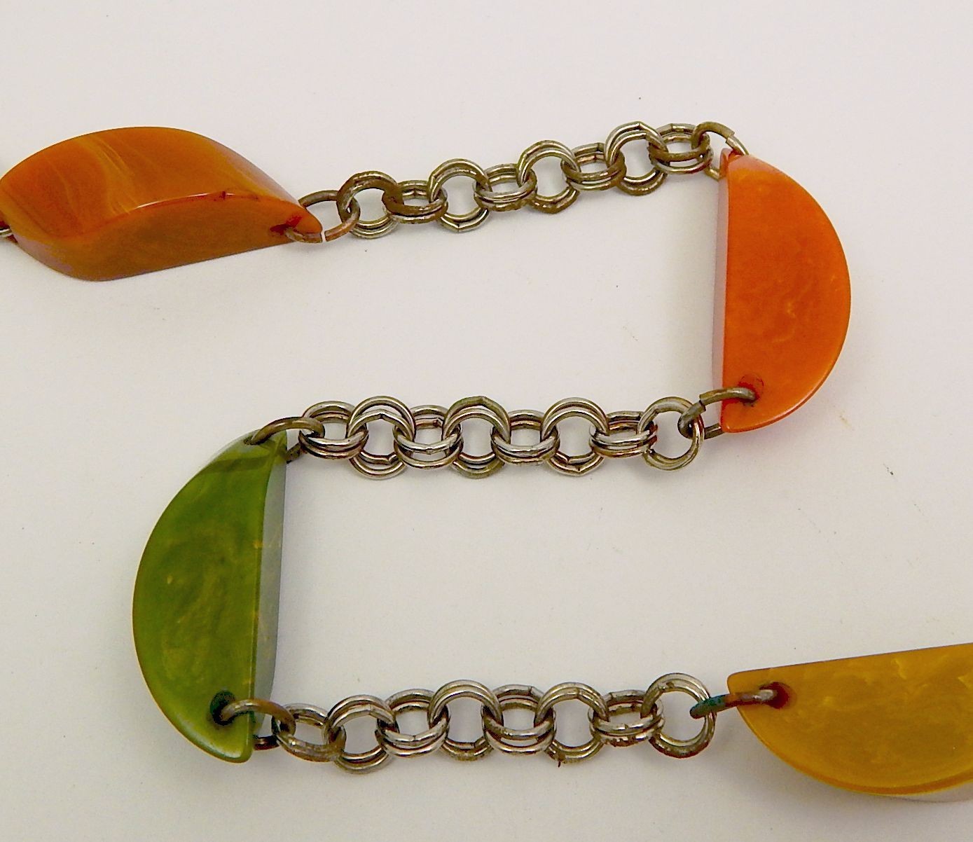 Bakelite Dangle Charm Bracelet + Matching AS IS Necklace Green Orange Yellow