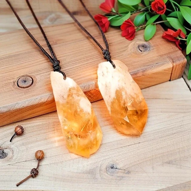 Raw Citrine Crystal Pendant Necklace Healing Spiritual Balance Men Women Gifts