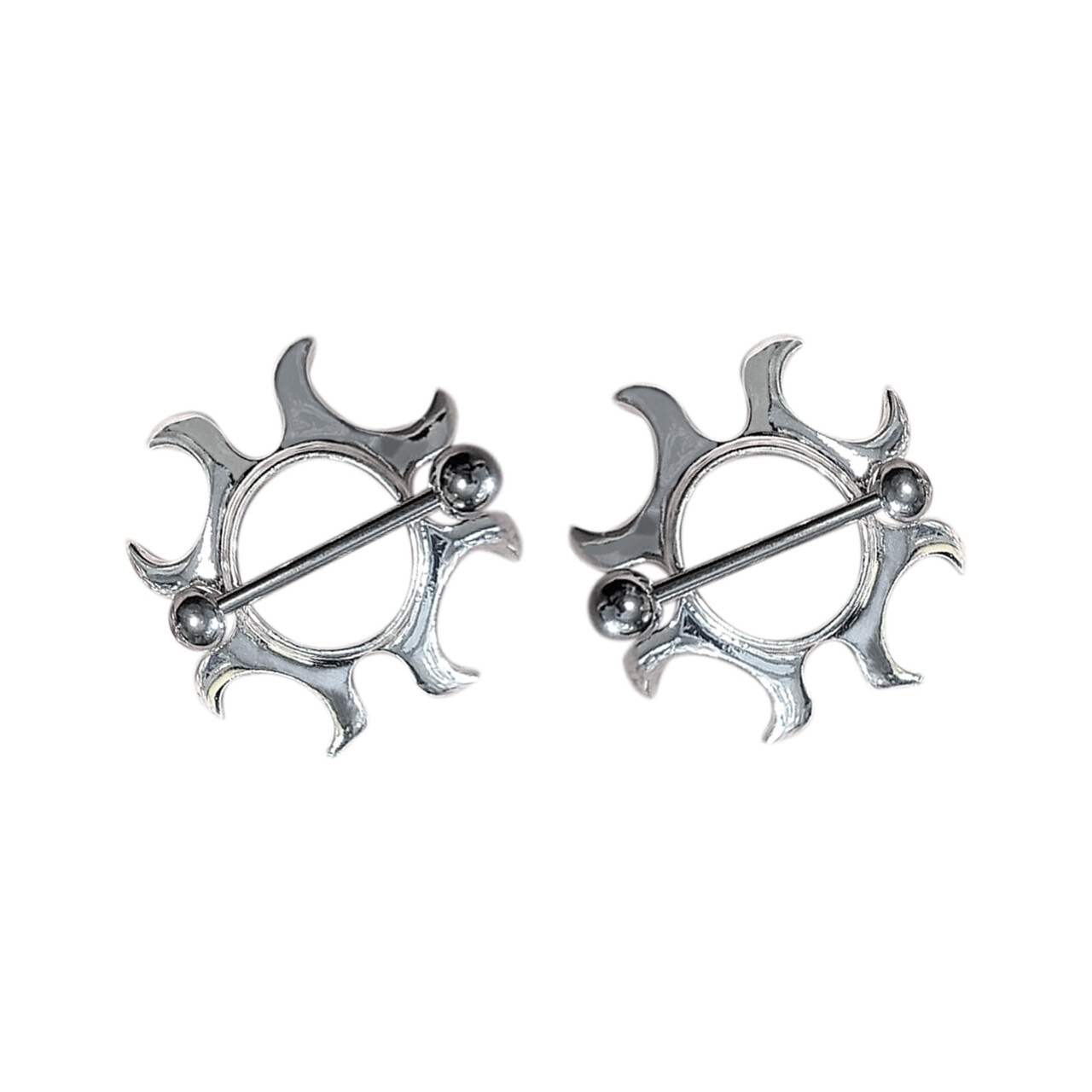 Nipple Shields Surgical Steel Tribal Sun Fire Design 14g – Sold as a pair