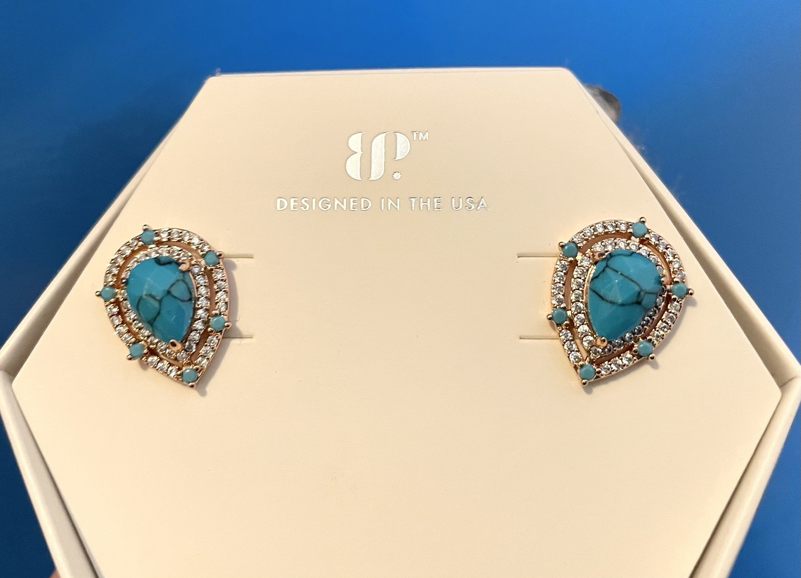 Bomb Party December 2025 Earrings Yes, Cue The Compliments Rose Gold Turquoise