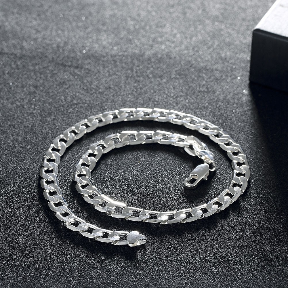 925 Sterling Silver 8mm Curb Link Cuban Chain Necklace Men Women Jewelry Gift