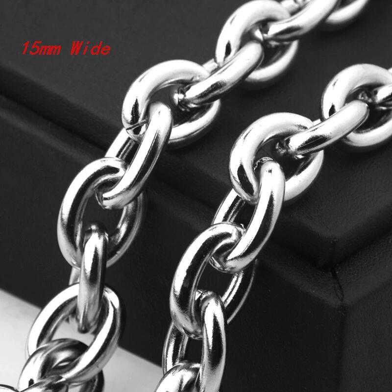 15mm Women Men Stainless Steel Rolo Oval Link Chain Necklace 16inch-40inch