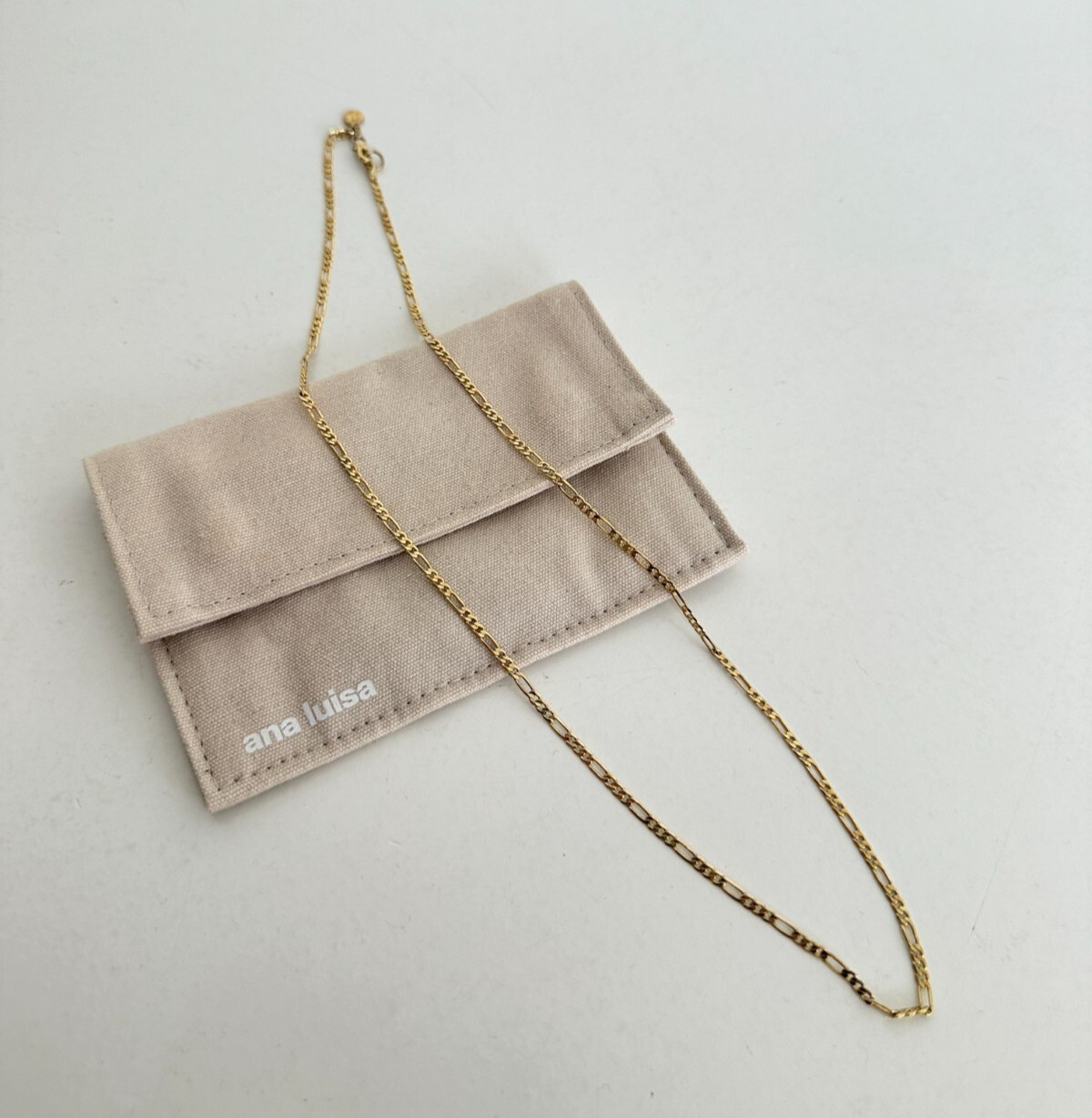 Ana Luisa Leo Regular Long Figaro Chain Necklace Gold 22″ Length Pouch Unisex