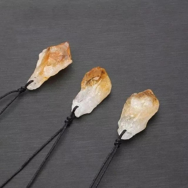 Raw Citrine Crystal Pendant Necklace Healing Spiritual Balance Men Women Gifts