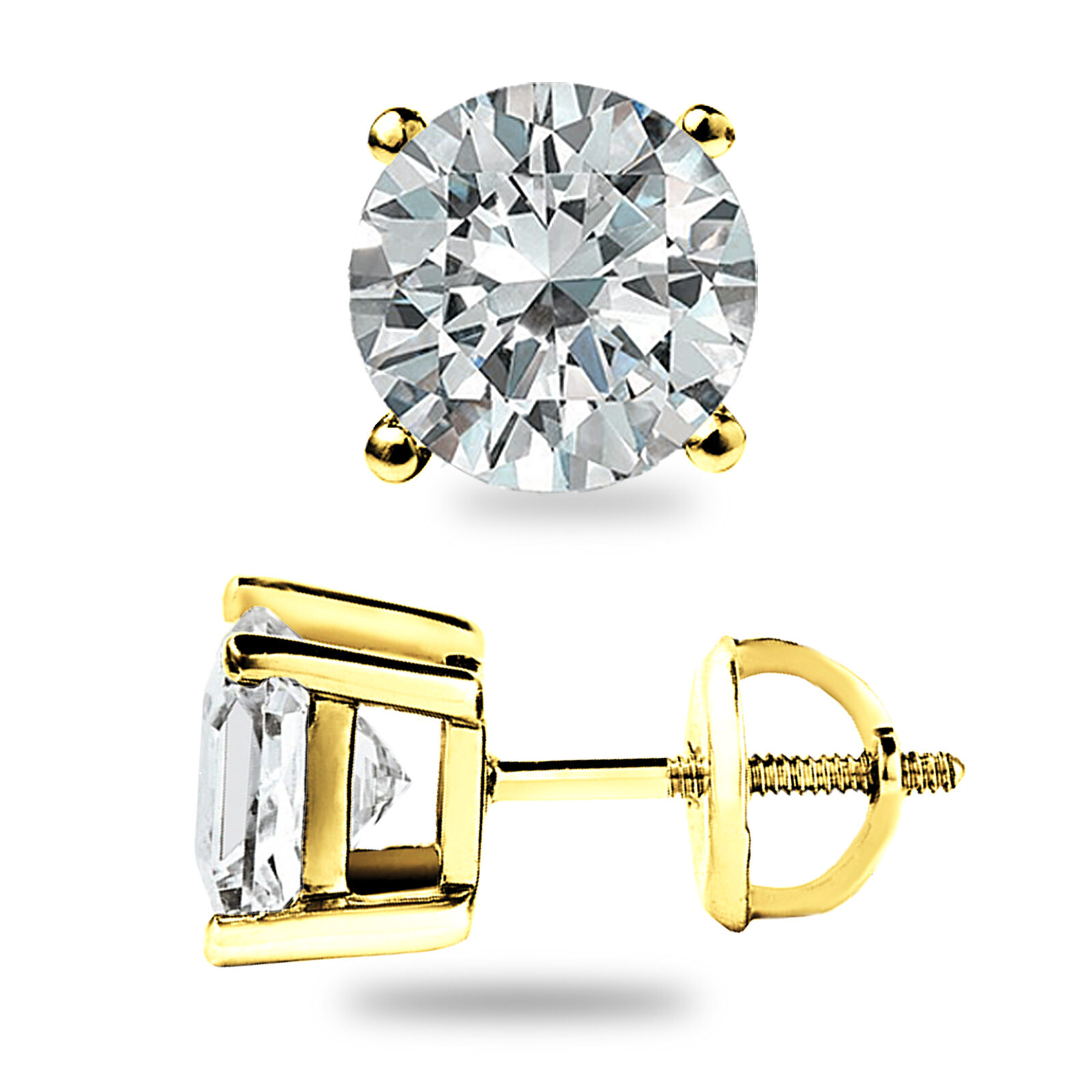 2.00 CT ROUND GRA MOISSANITE EARRINGS 14K YELLOW GOLD STUDS SCREW-BACK GIFT NEW