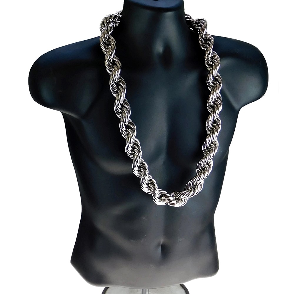 Mens Huge Chain Rope Dookie 30MM x 36″ Inch Silver Tone Hollow Hip Hop Necklace
