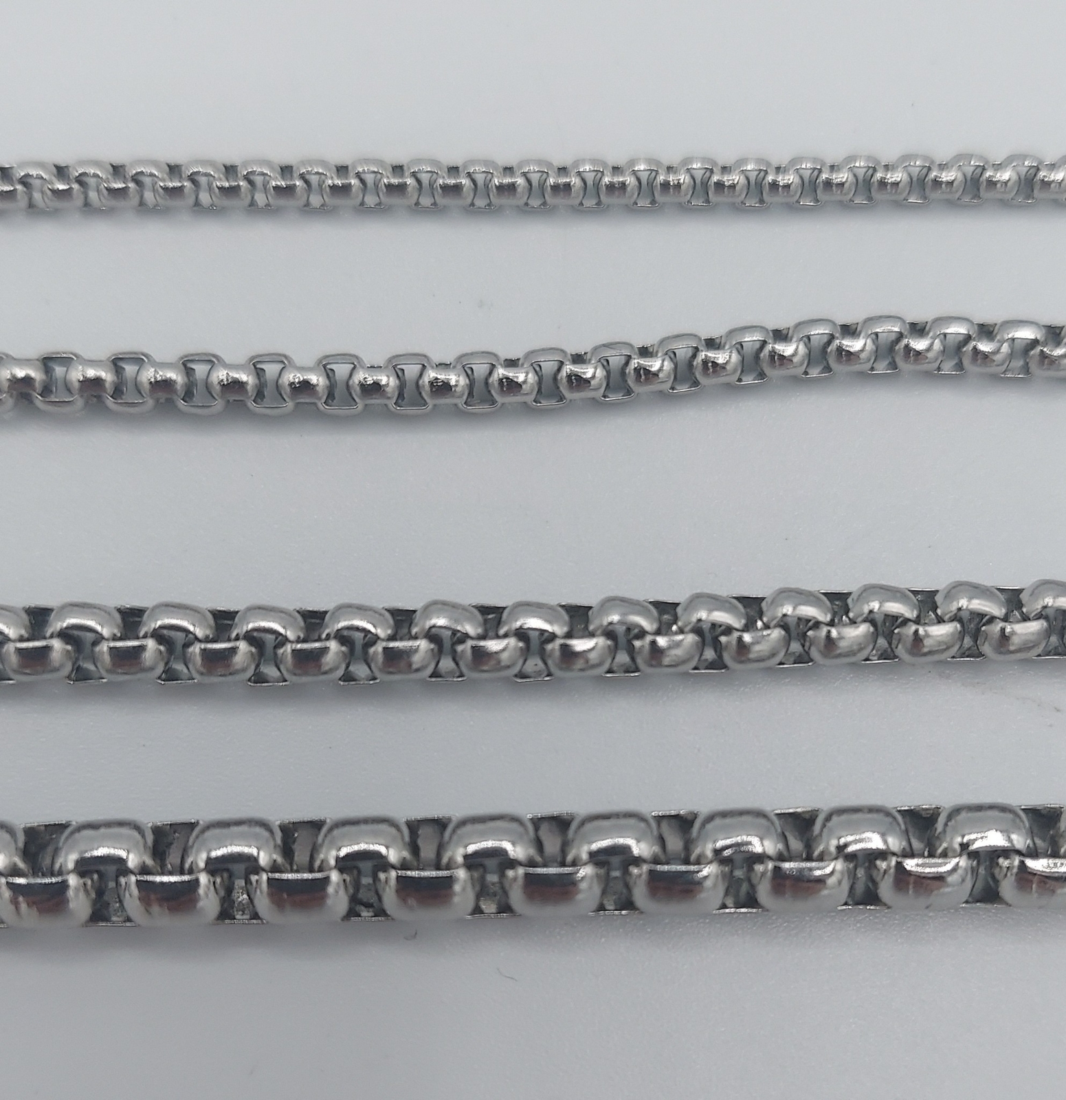 2/2.5/3/4/5mm 16-60″ SMOOTH BOX ROPE SILVER STAINLESS STEEL CHAIN NECKLACE