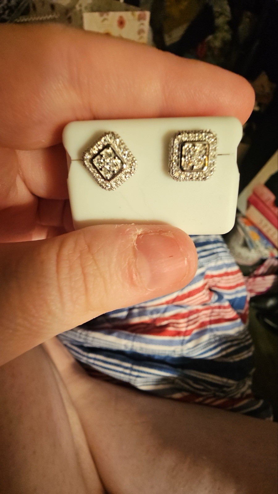 Square Halo moissanite Stud Earrings Silver Tone Butterfly Closure Pair