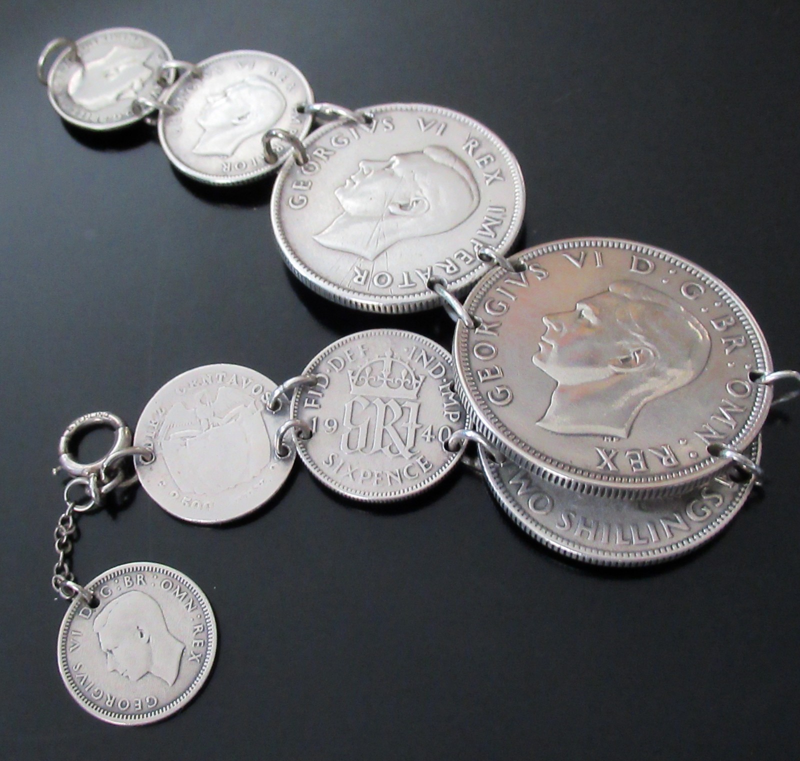 Vintage Great Britain South Africa Columbia Silver Coin Bracelet Half Crown