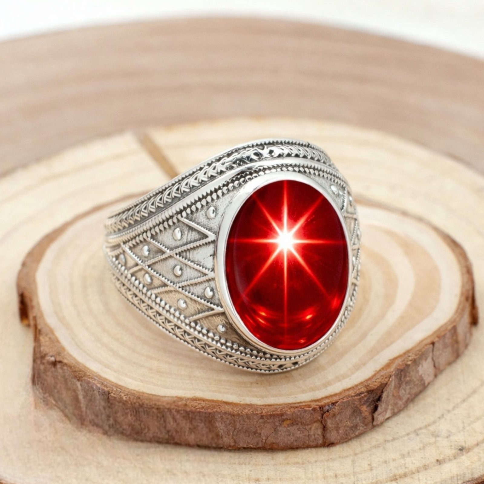 Star Ruby Sapphire Women Ring 925 Sterling Silver Lab Created Handmade Men Ring