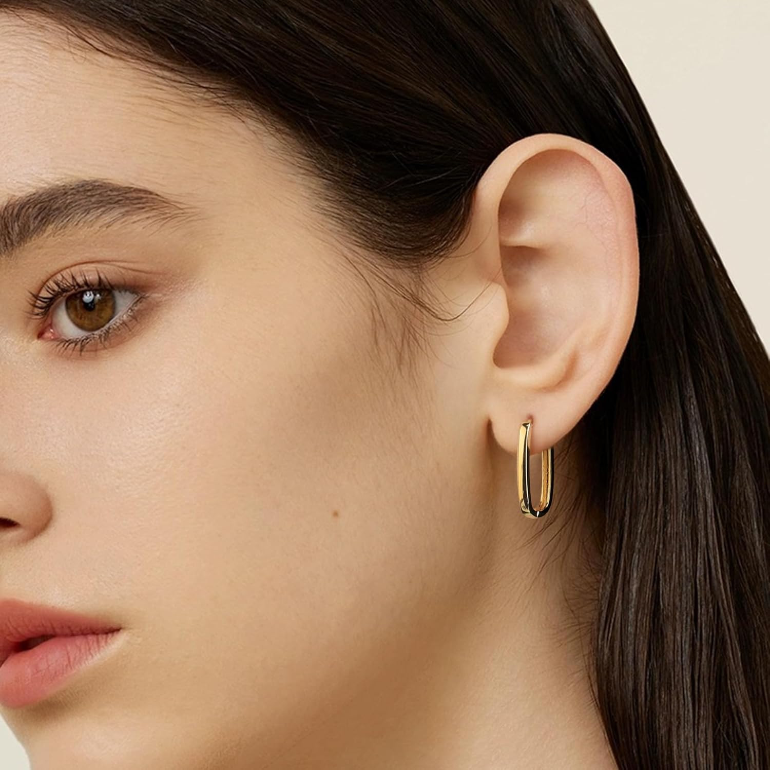 Silver Hoop Earrings for Women Trendy Rectangle Gold Hoop Earrings U Shape | Geo