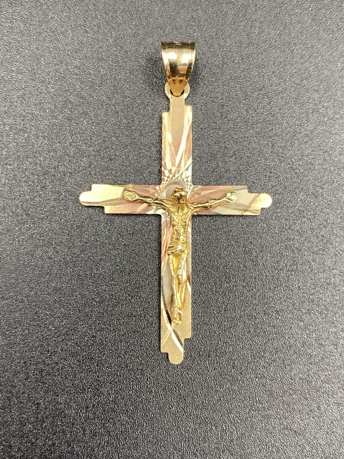 14k Solid Yellow, Rose & White Gold tri-color Crucifix Pendent 2.92g