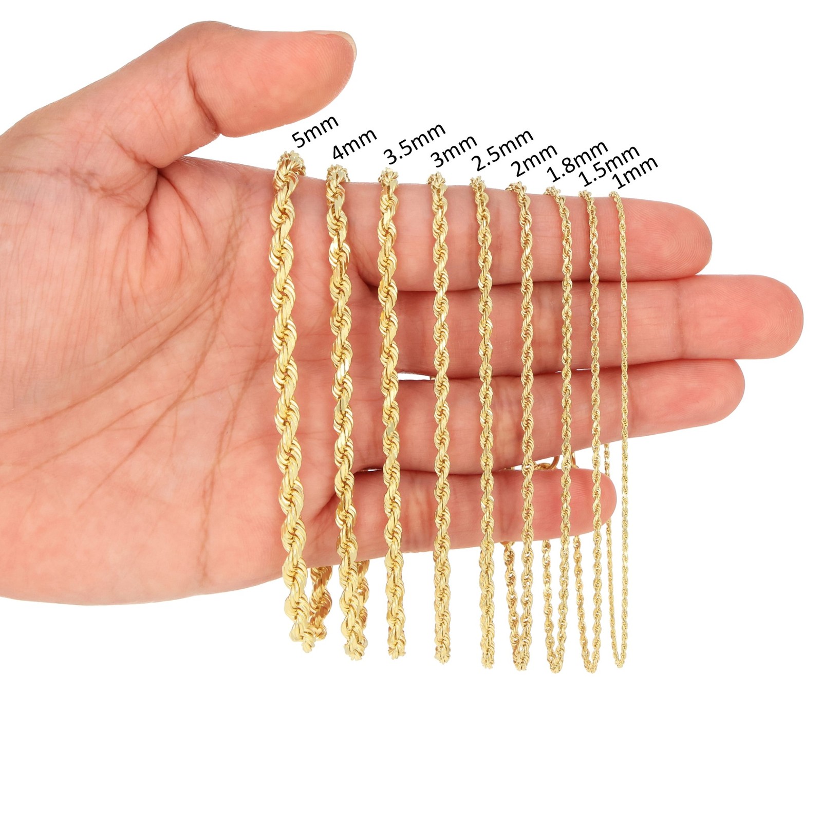 10K Yellow Gold 2mm-7mm D/C Rope Chain Bracelet Men Women 7″ 7.5″ 8″ 8.5″ 9″