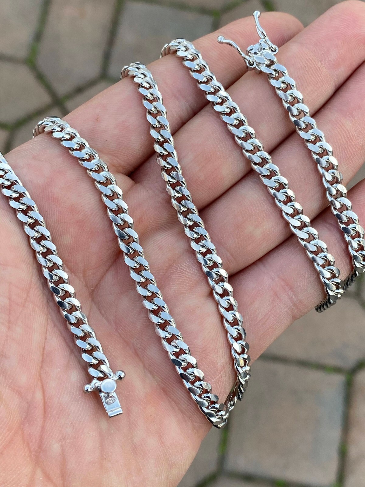 Mens Miami Cuban Link Chain Real Solid 925 Sterling Silver Box Lock Necklace 5mm