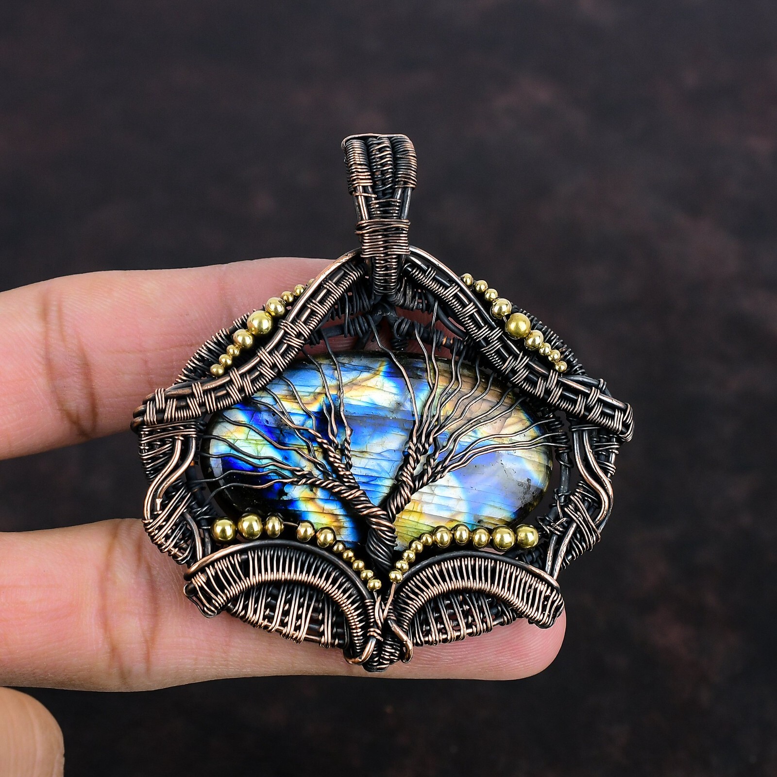 Labradorite Jewelry Copper Bestie Gift Wire Wrapped Tree Of Life Pendant 2.76″