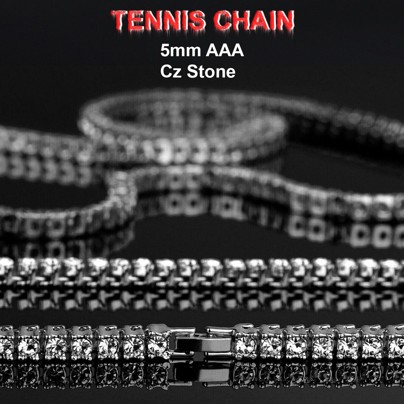 14k White Gold Plated Ice Cubic Zirconia 1 Row SILVER Chain Tennis Necklace