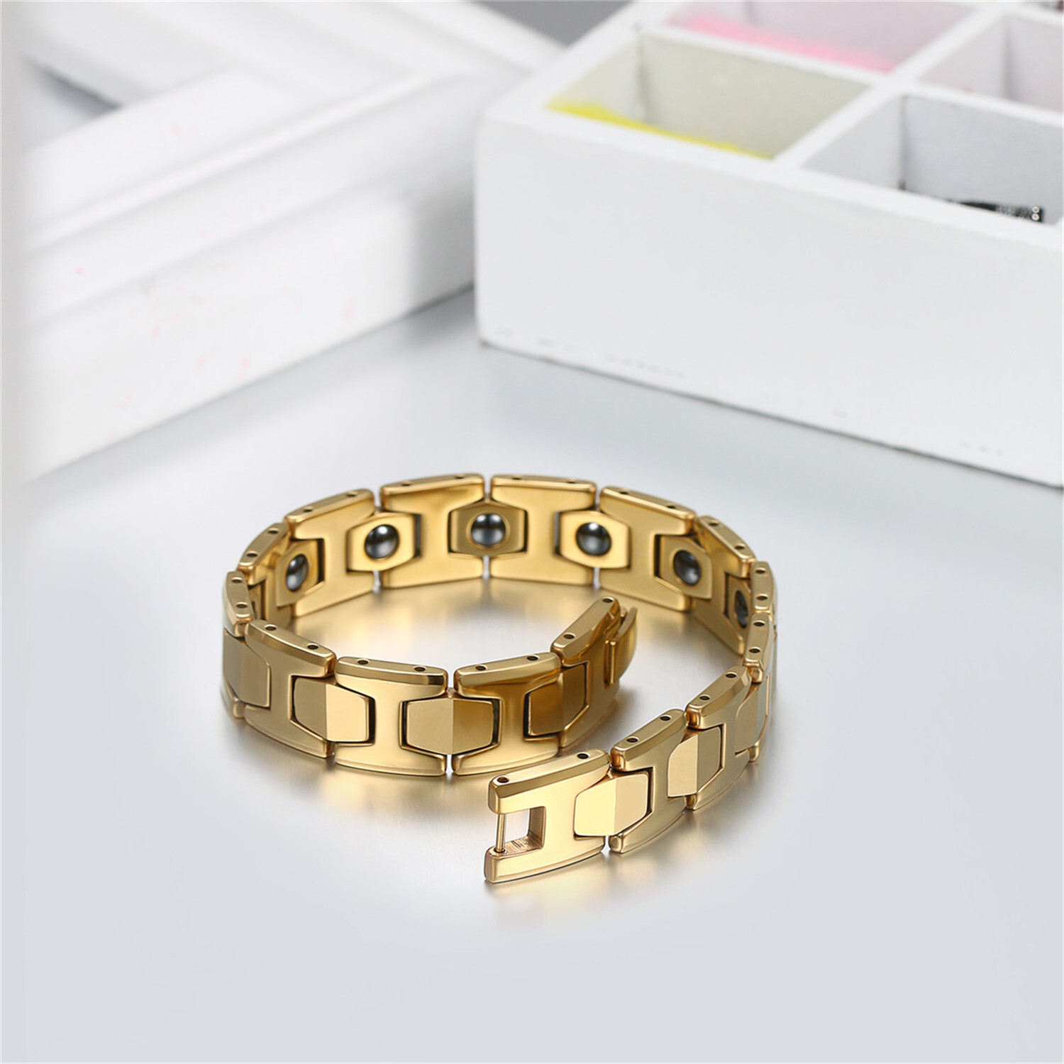 Men’s Polished Tungsten Carbide Magnetic Energy Therapy Power Bracelet Golf Link
