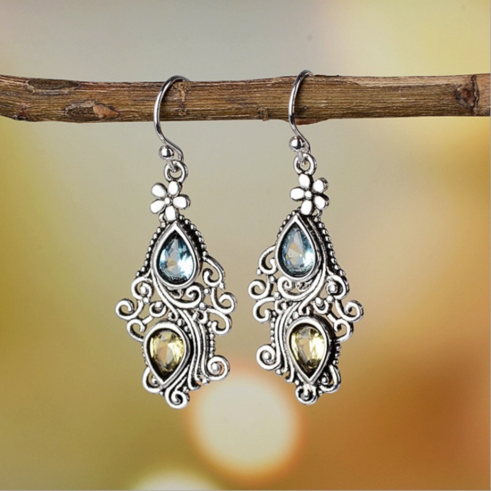Fashion Boho Drop Earring Silver Plated Jewelry green Tourmaline Lab-Created C8