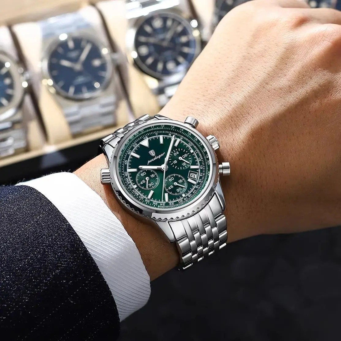 POEDAGAR Luxury Watches For Men Date Chronograph Stainless Steel Man Watch Water