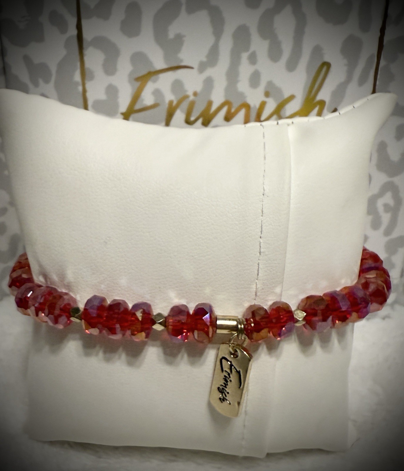NEW! ERIMISH BRACELET- Red & Gold W/ Crystal Bar Extended Or Regular