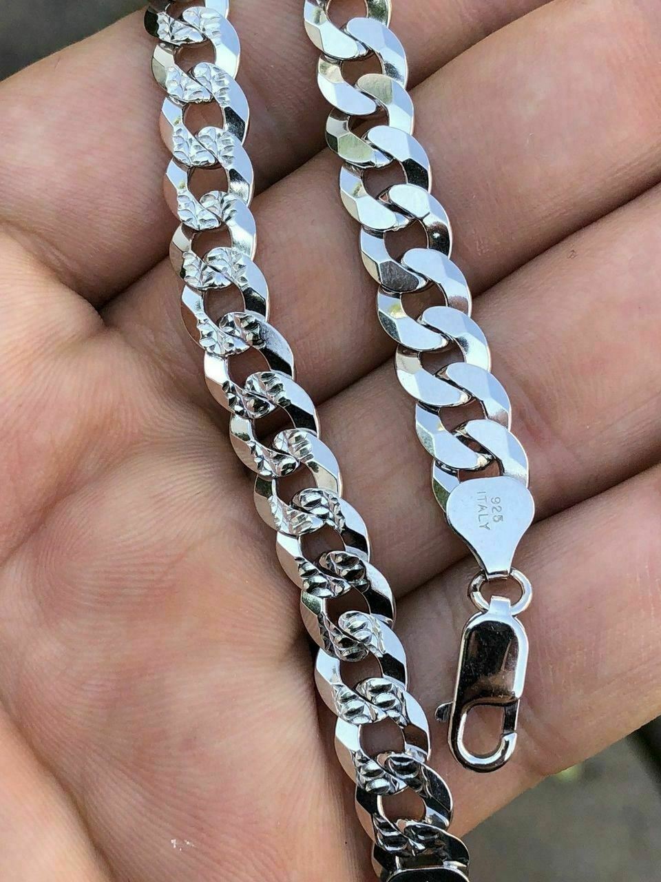 Men’s Miami Cuban Bracelet Diamond Cut Solid 925 Sterling Silver 8mm Italy Made