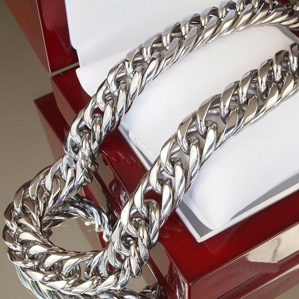 19mm Wide Stainless Steel Curb Cuban Link Chain Necklace 16inch-40inch for Men