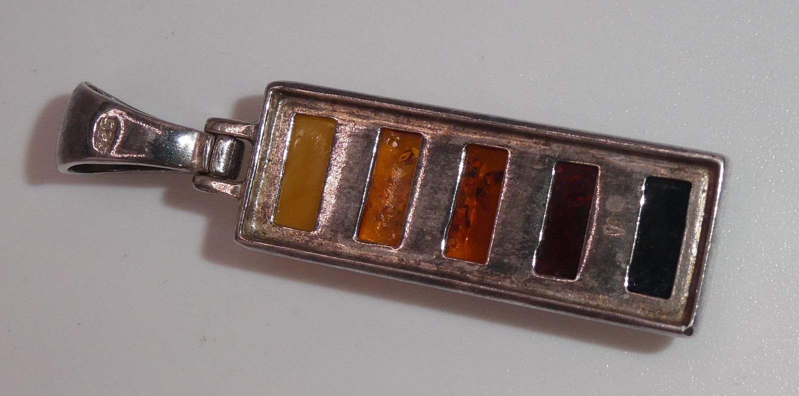 Vintage Sterling Silver Multi Color Amber Pendant Amber Layered Inlay Modernist