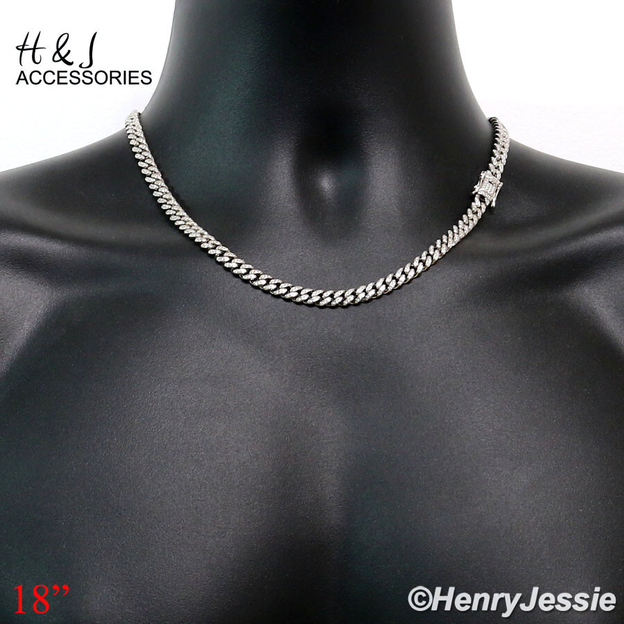 MEN 925 STERLING SILVER 18″-30″X6MM ICY BLING CZ MIAMI CUBAN CURB NECKLACE*SN19