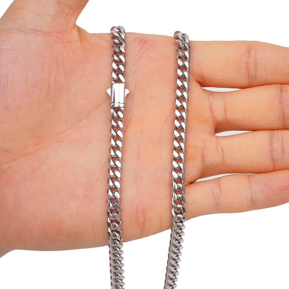 Men’s 6/8/10/12/14mm Silver Stainless Steel Cuban Link Chain Necklace 16″-40″