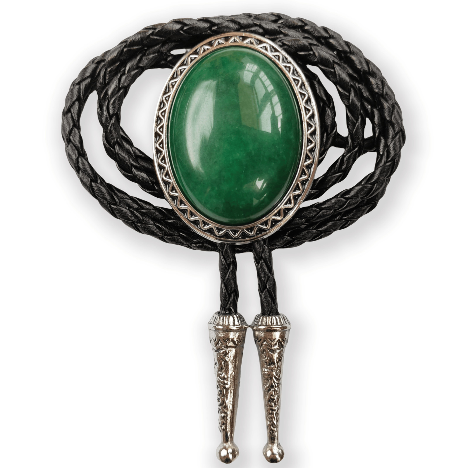 Dark Green Jade Mens Bolo Tie Wedding Necklace PU Leather Rope Western Cowboy