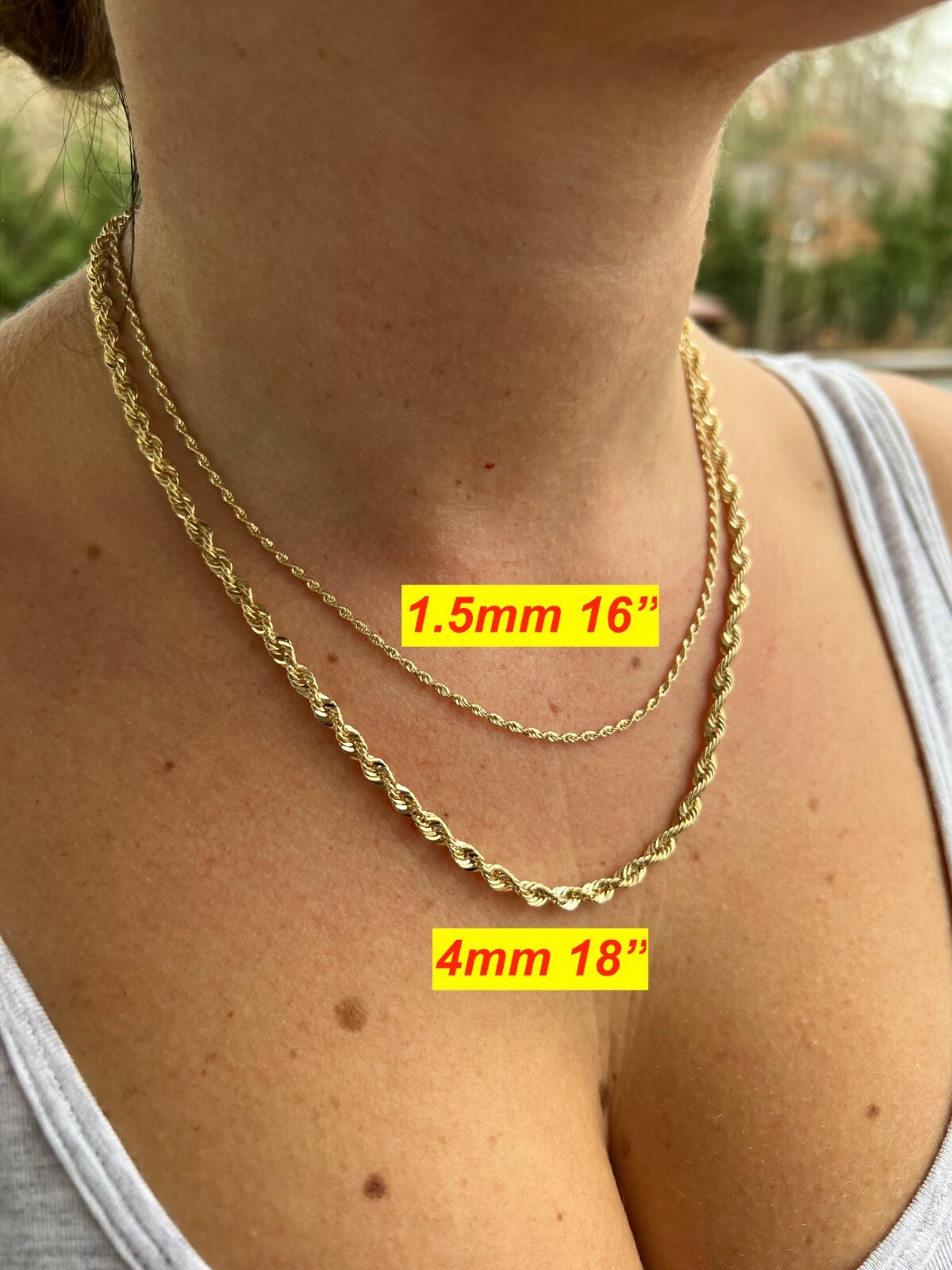 Men’s Women’s Real 10k Yellow Gold Hollow Rope Chain Necklace 1.5mm-4.5mm 16-30″