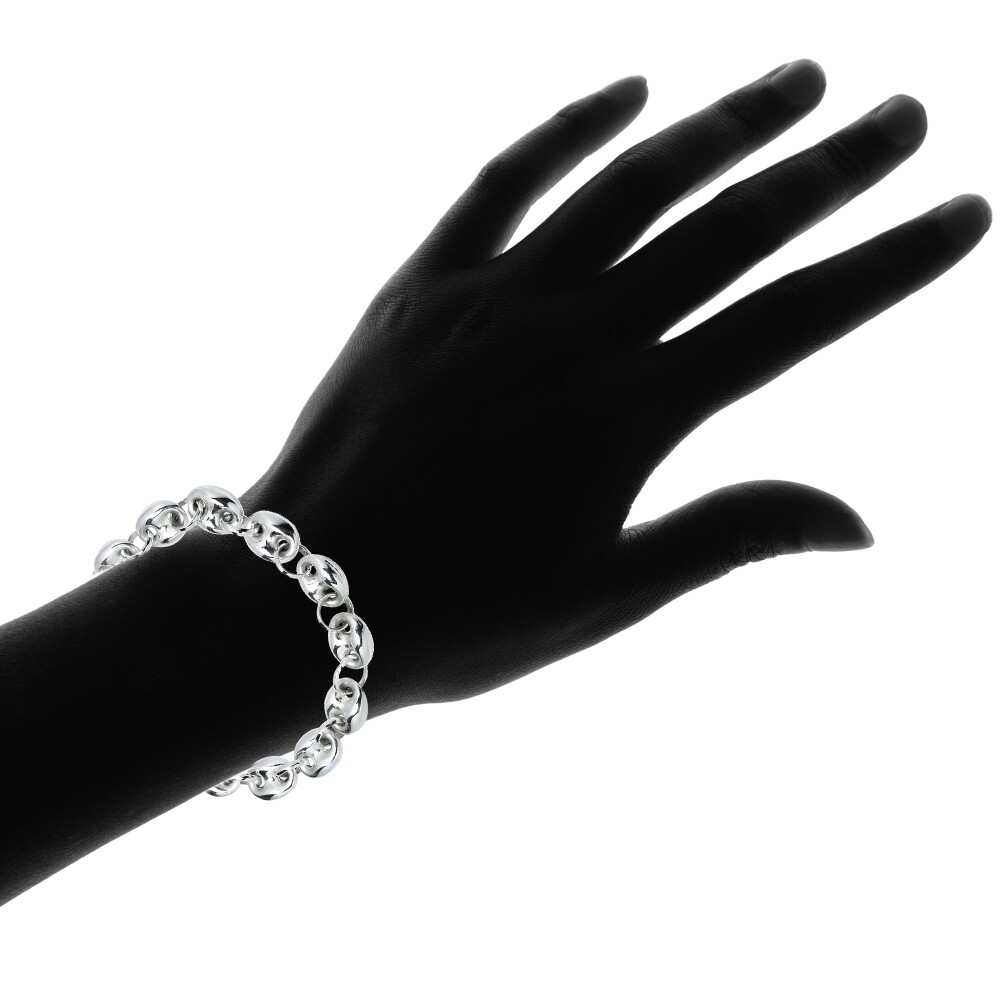 Sterling Silver High Polished Puffed Anchor Mariner Chain Bracelet, 7 Inches